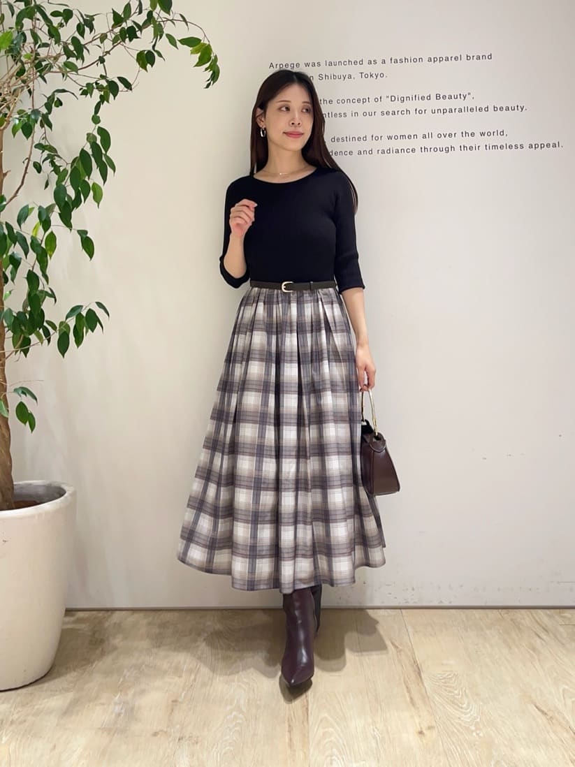 スタッフコーディネート】ベルト付チェックタフタドッキングワンピース