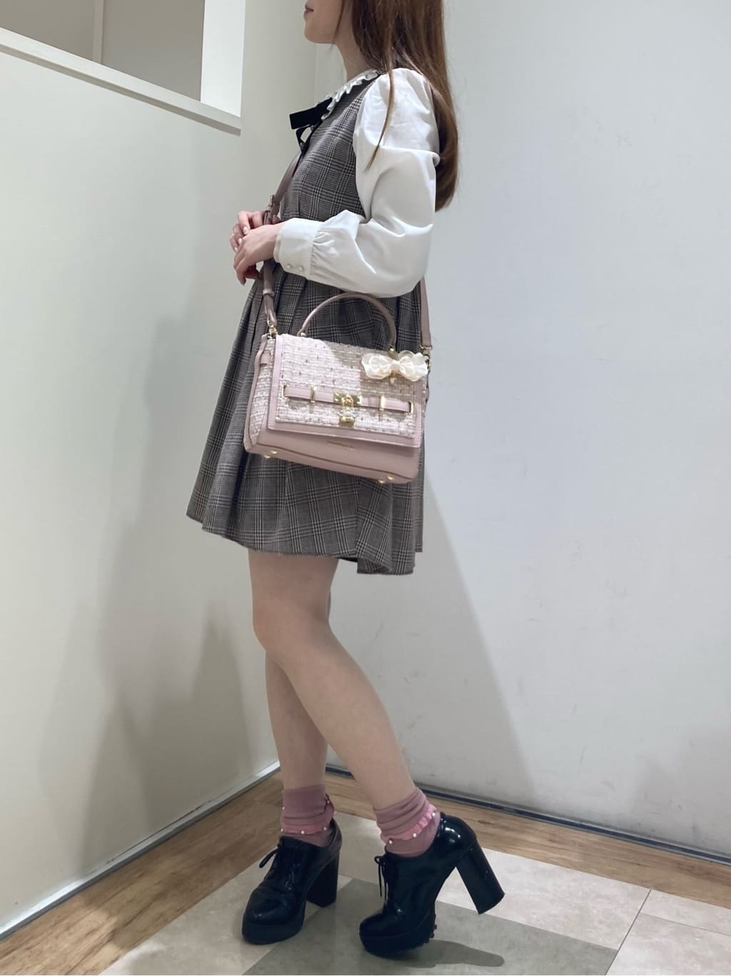 ツイードベルトビジューショルダーバッグ(FREE ピンクベージュ