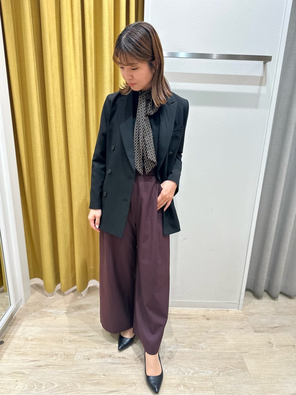 ダブルブレストジャケット／ウォッシャブル／ウールライクストレッチ