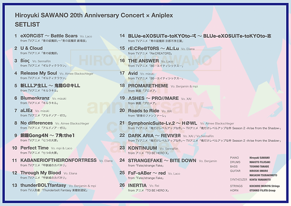 澤野弘之 20th Anniversary Concert × Aniplex セットリスト
