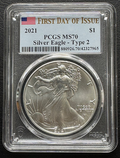 イーグル銀貨1枚(1オンス,2021年)～PCGS鑑定(MS70) タイプ2 初期発行