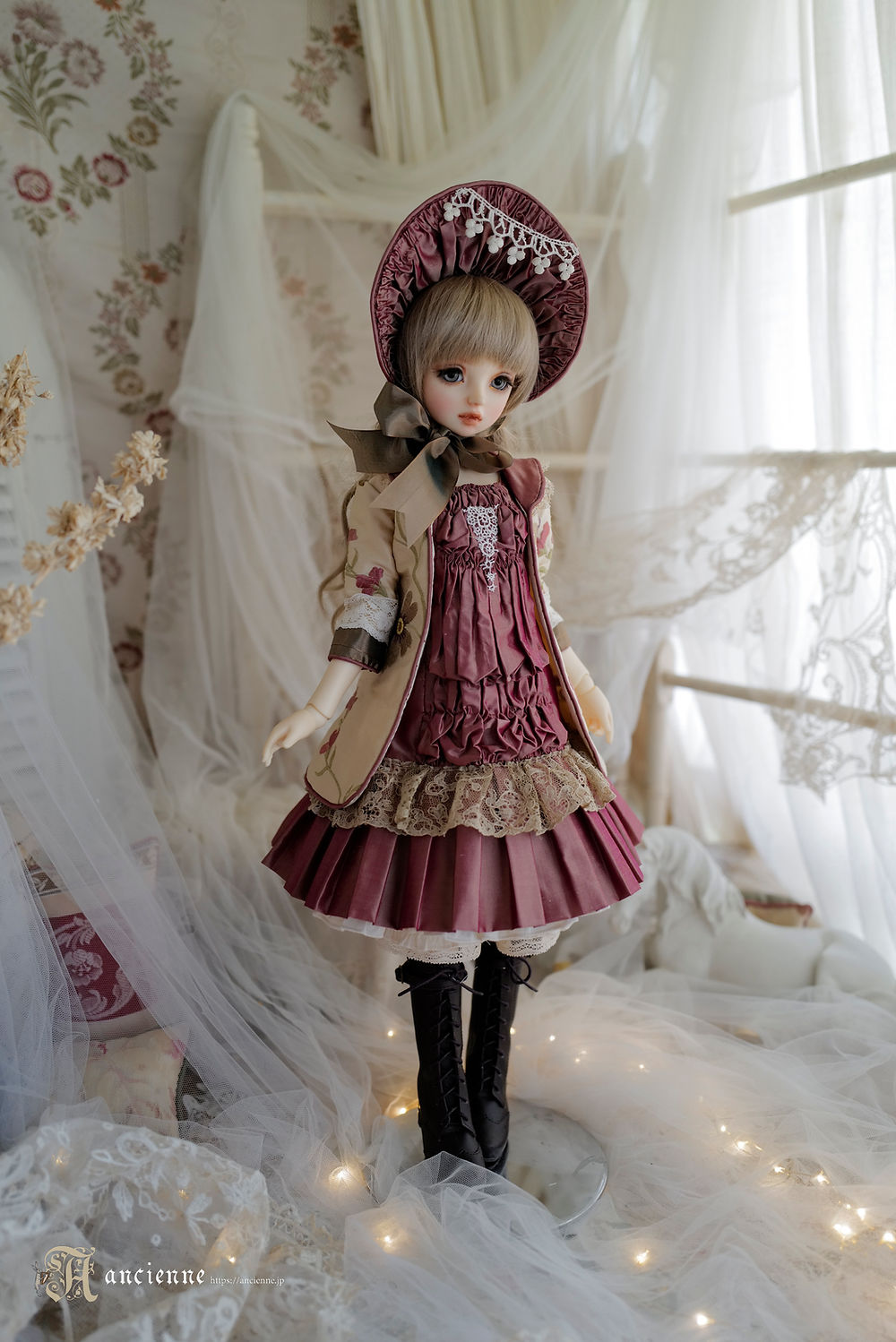 アンティークビスクドール ドレスとボネ 48センチのジュモー8号