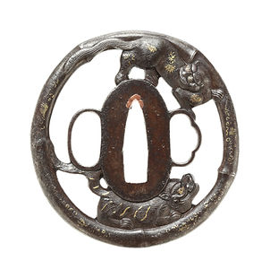 日本刀販売専門店 銀座長州屋 鍔 鐔 販売品 竹虎透図鐔 無銘 薩摩, 鍔