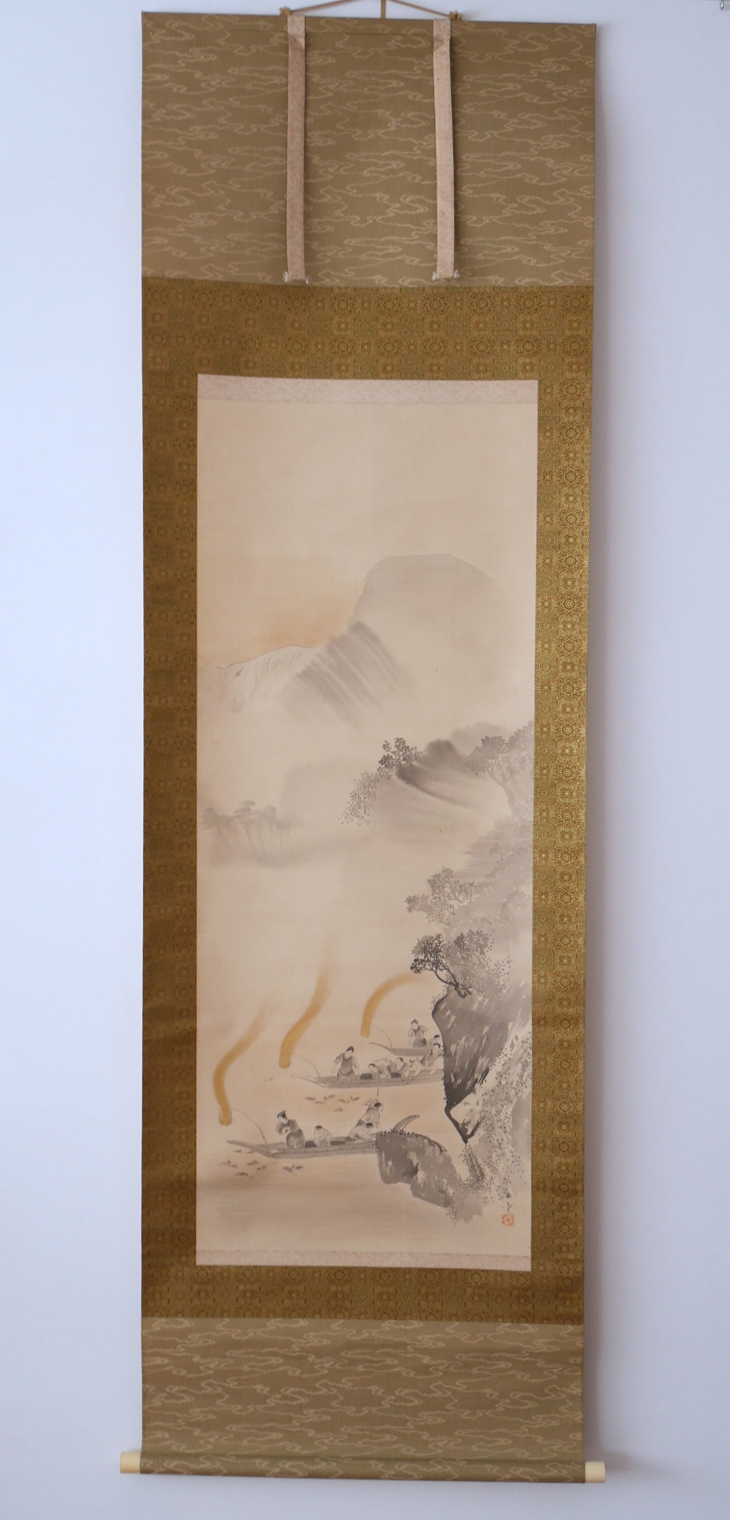 川端玉章/山水宝船図/ 布袋屋掛軸HJ-479 川端玉章/山水宝船図/ 布袋屋