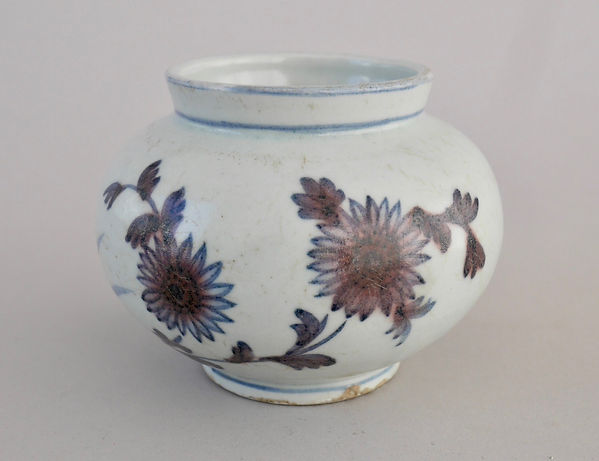 朝鮮美術 陶磁器 | 李朝白磁染付辰砂枝菊文丸壺 | gallery陽々youyou