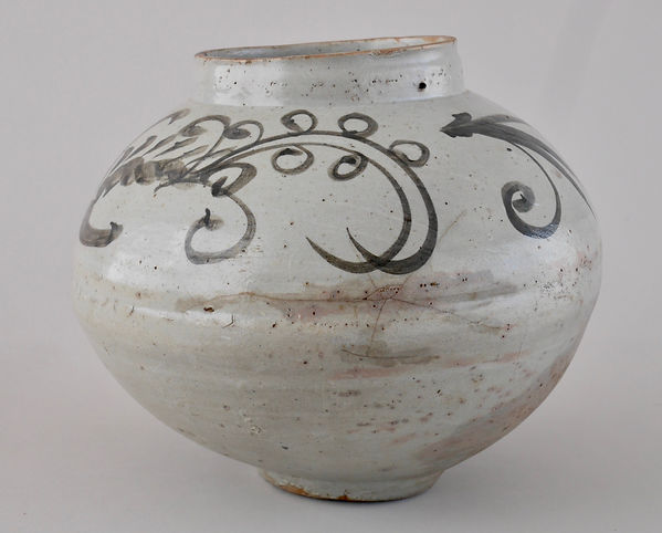 朝鮮美術 陶磁器 | 李朝白磁鉄絵熨斗文大壺 | gallery陽々youyou | 山梨県