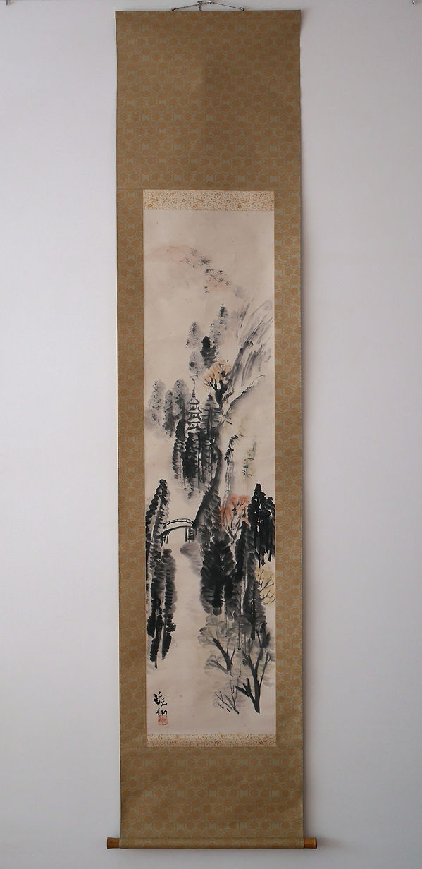 富田渓仙 絹本彩色画 花鳥図 昭和33年8月 鳥谷幡山鑑定 模写 133 富田