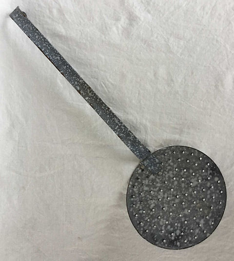 フランス アンティーク ホーロー レードル 穴あきおたま グレー＆白