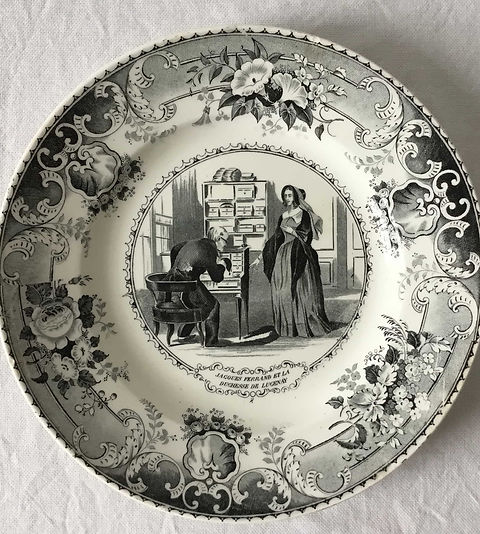 フランス クレイユ エ モントロー アンティーク グリザイユ プレート