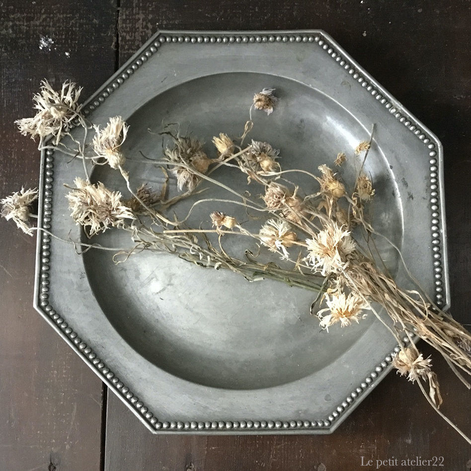 フランス アンティーク ピューター エタン オクトゴナル プレート 皿