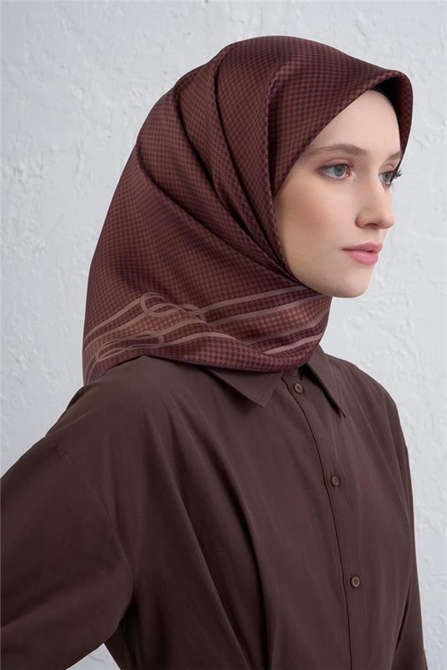 Armine Tivil Saf İpek Eşarp 9404-07 Bronz Kahve Karışık Desen Renk
