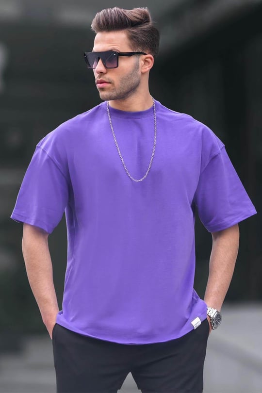 Erkek Mor Oversize Fit Basic Tişört 6066- Madmext