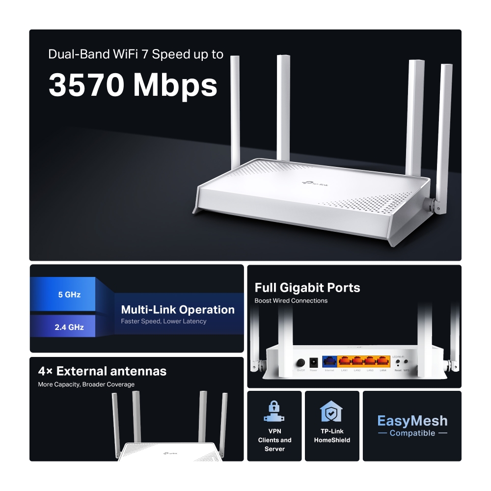 Archer BE220W | BE3600 Dual-Band Wi-Fi 7 Router | TP-Link Nordic