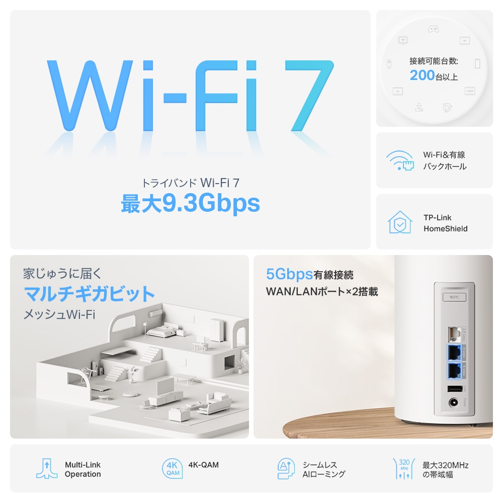 Deco BE65 Pro | BE9300 トライバンドメッシュWi-Fi 7システム | TP