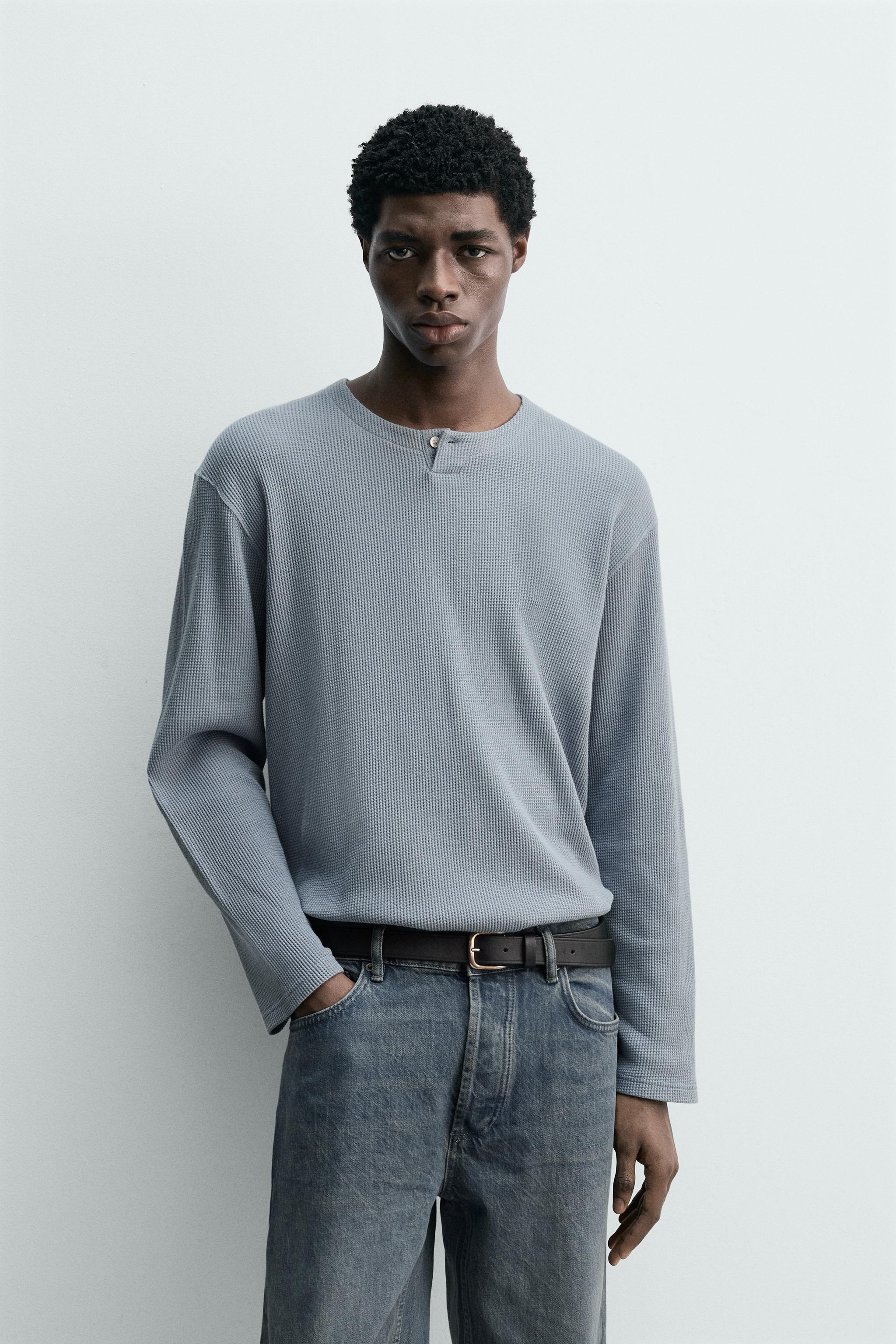 ワッフルニットヘンリーネックTシャツ - オフホワイト | ZARA Japan