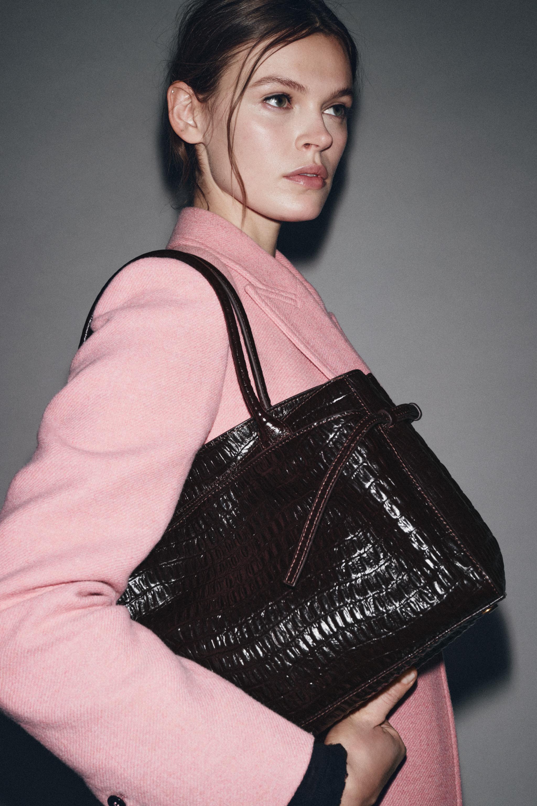 EMBOSSED LEATHER CITY BAG - Chocolate | ZARA United States