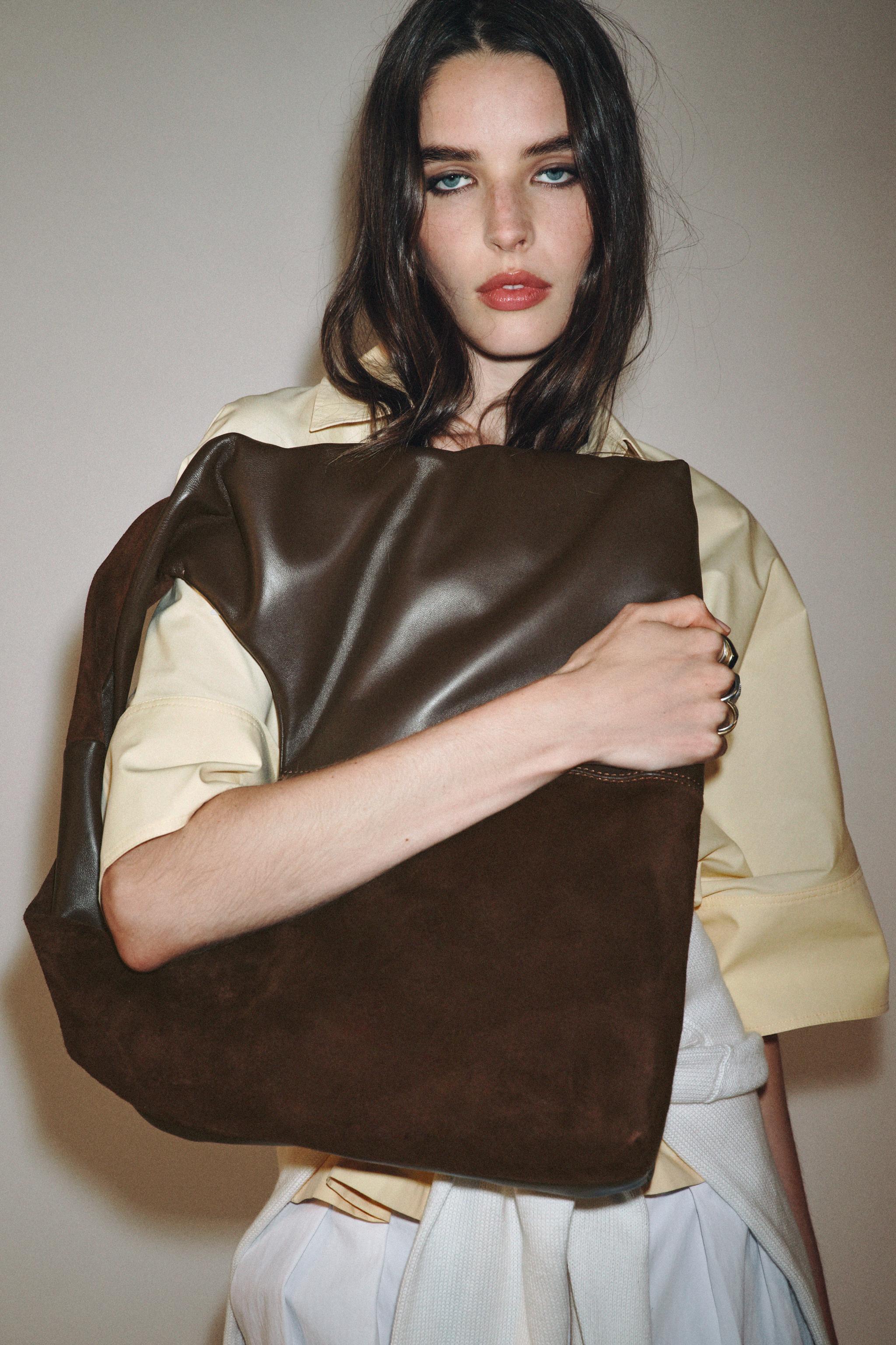 コントラストレザーショルダーバッグ - チョコレート | ZARA Japan / 日本