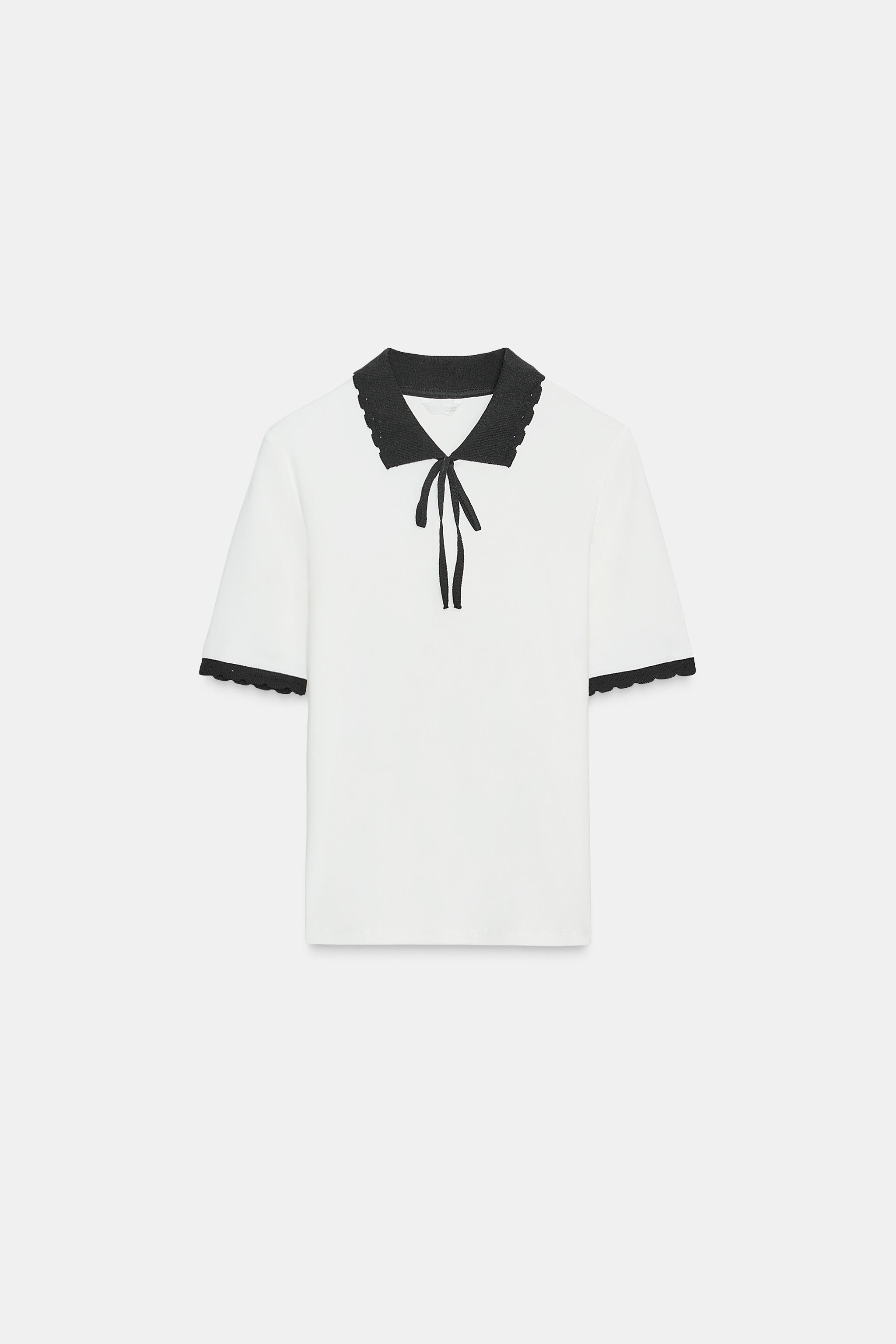 CONTRAST COLLAR BOW T-SHIRT - White | ZARA Canada