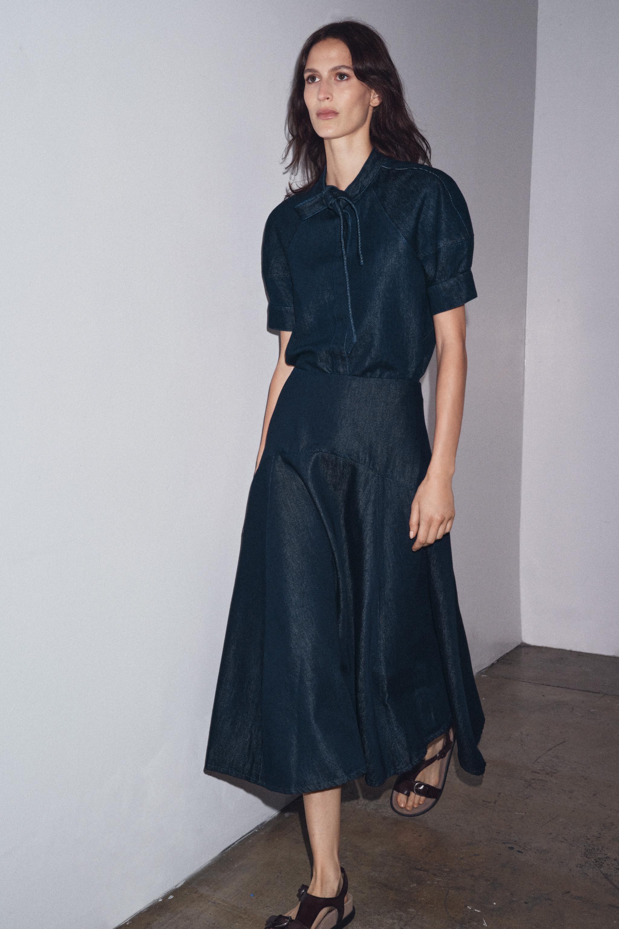 ZW COLLECTION DENIM TIE SHIRT - Blue | ZARA Canada