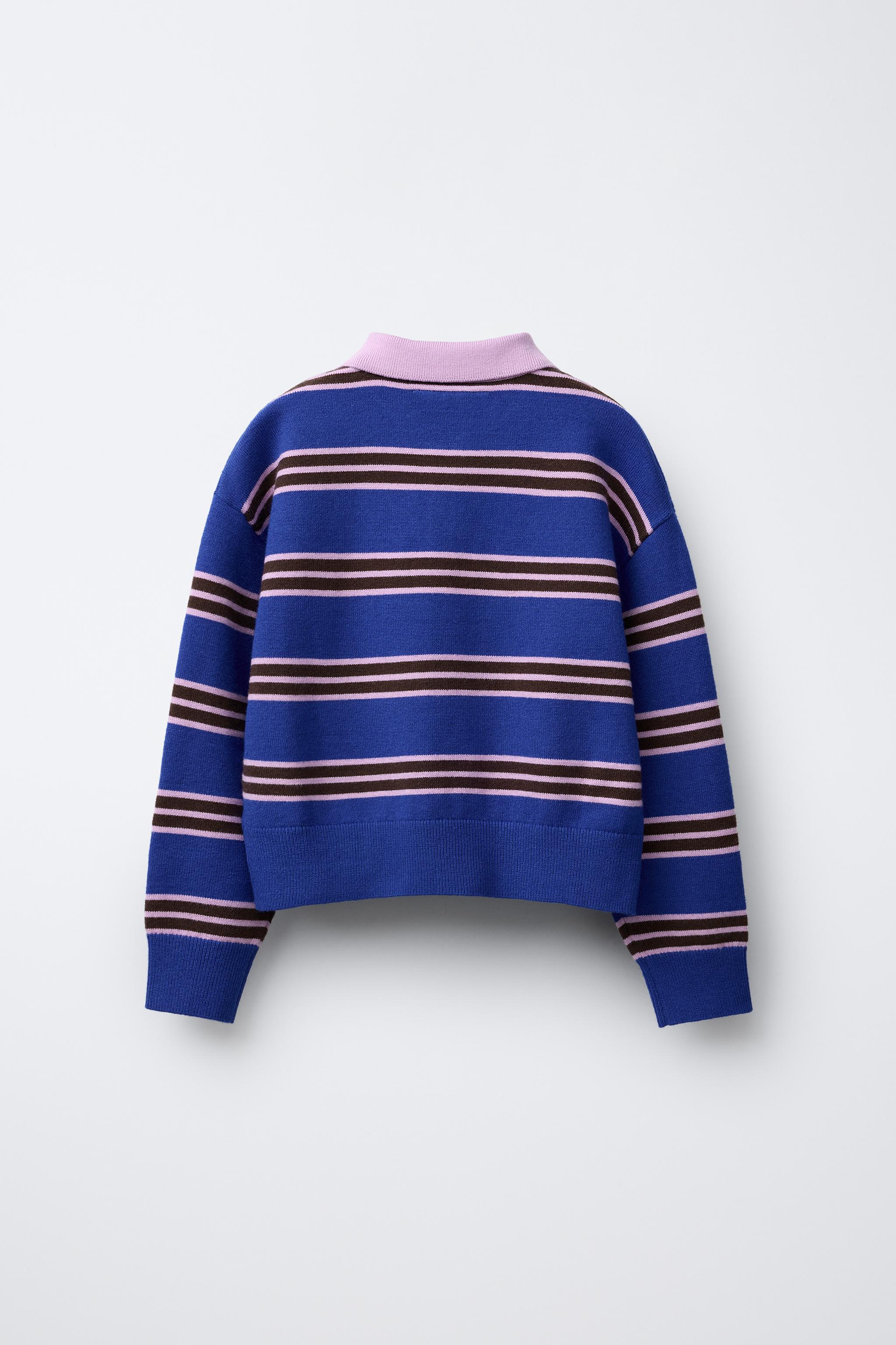 CHAMPION ® X ZARA EMBROIDERED STRIPED KNIT SWEATER - Blues | ZARA