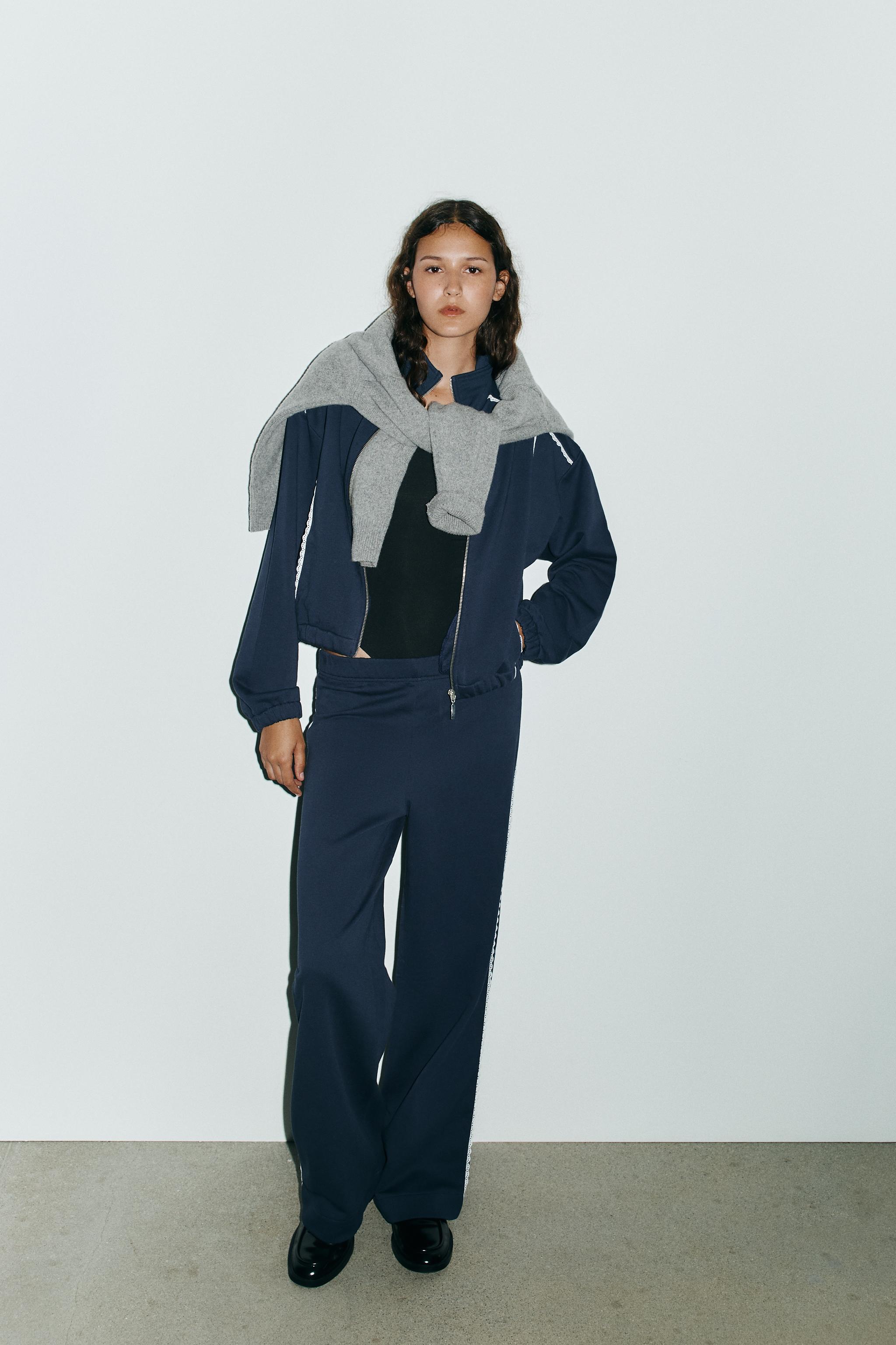 LACE TRIM SWEATSHIRT - Navy blue | ZARA United States