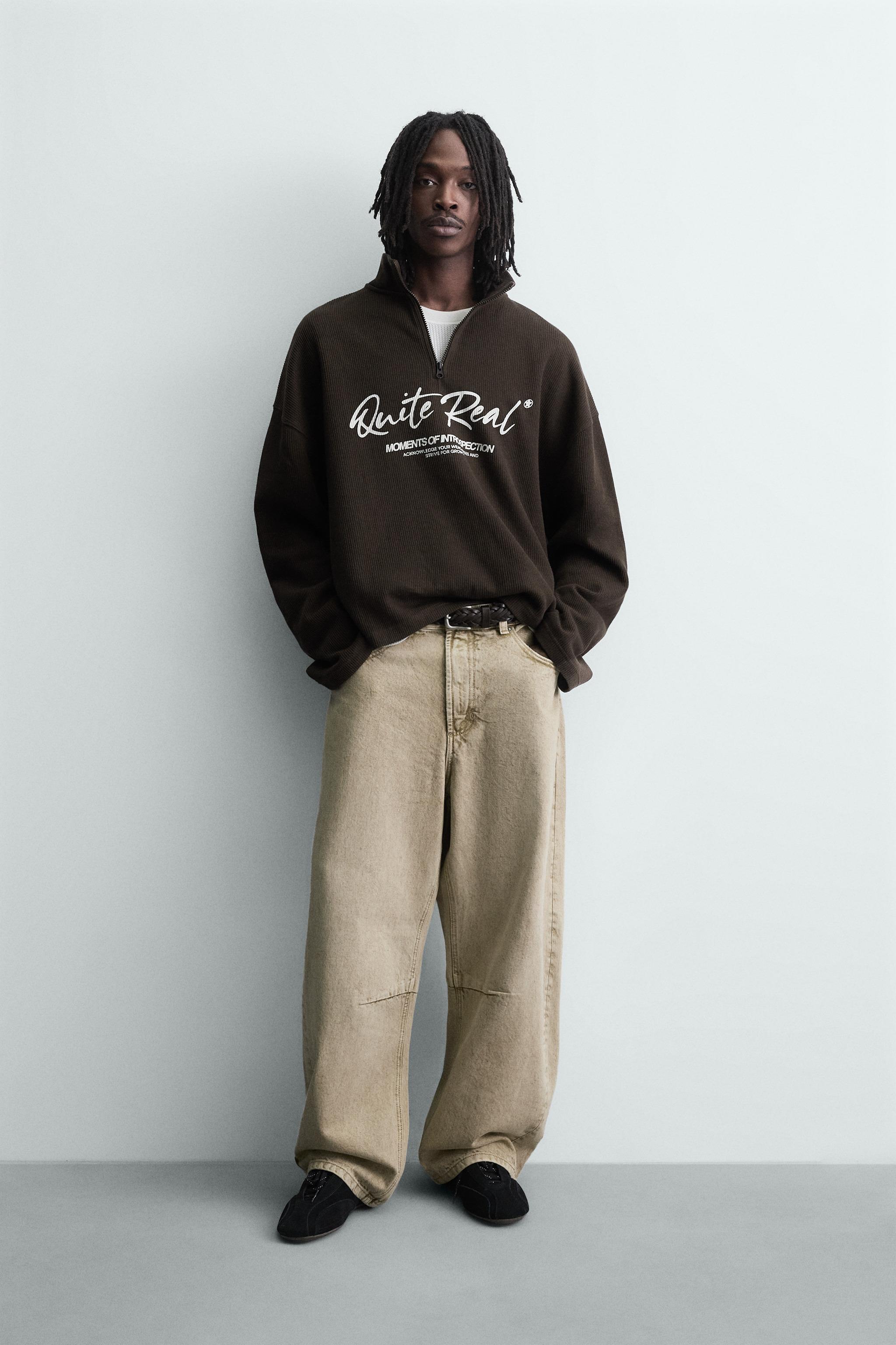 PRINTED QUARTER-ZIP SWEATSHIRT - Chocolate brown | ZARA United States