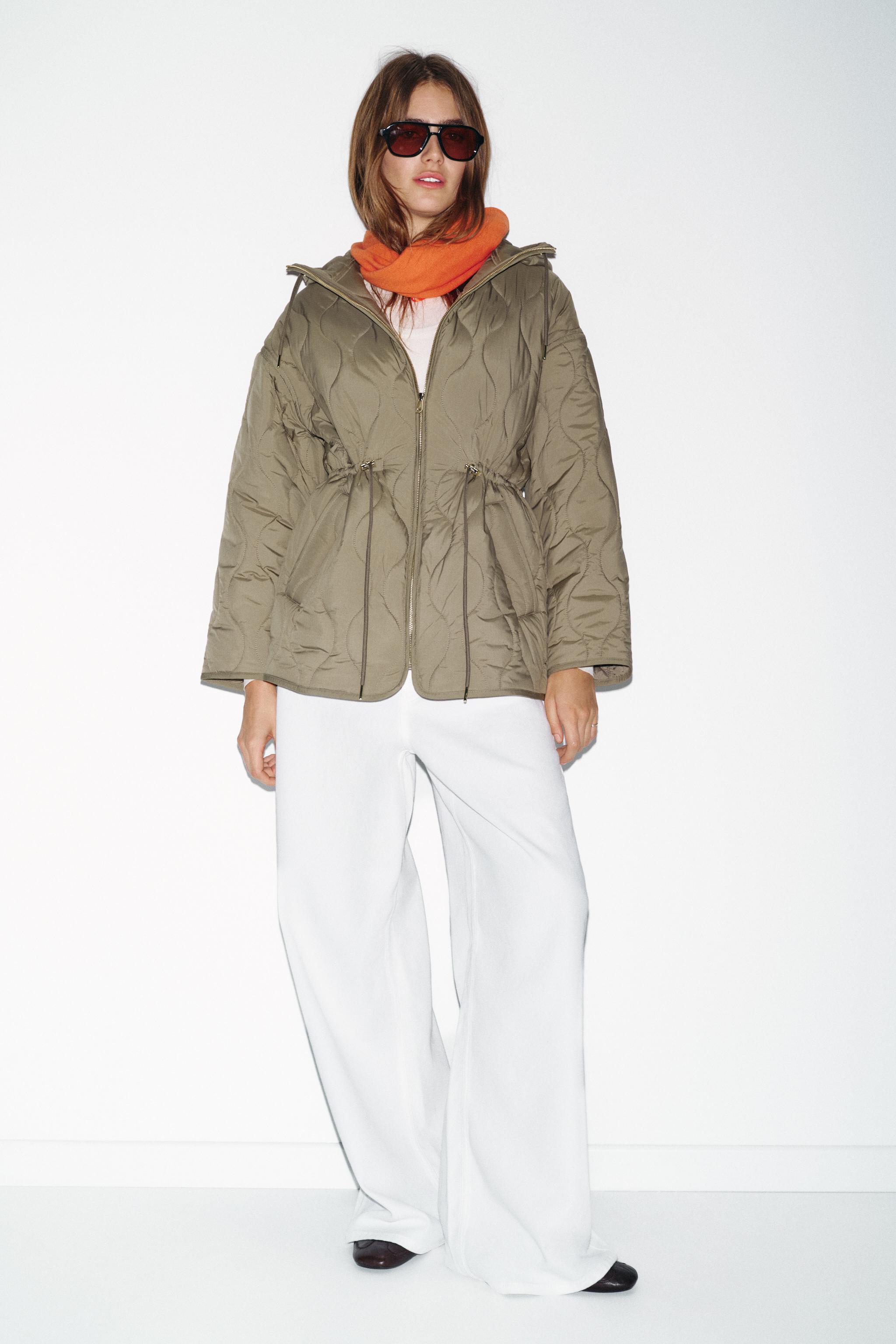 撥水加工入りフード付きパフジャケット - カーキ | ZARA Japan / 日本