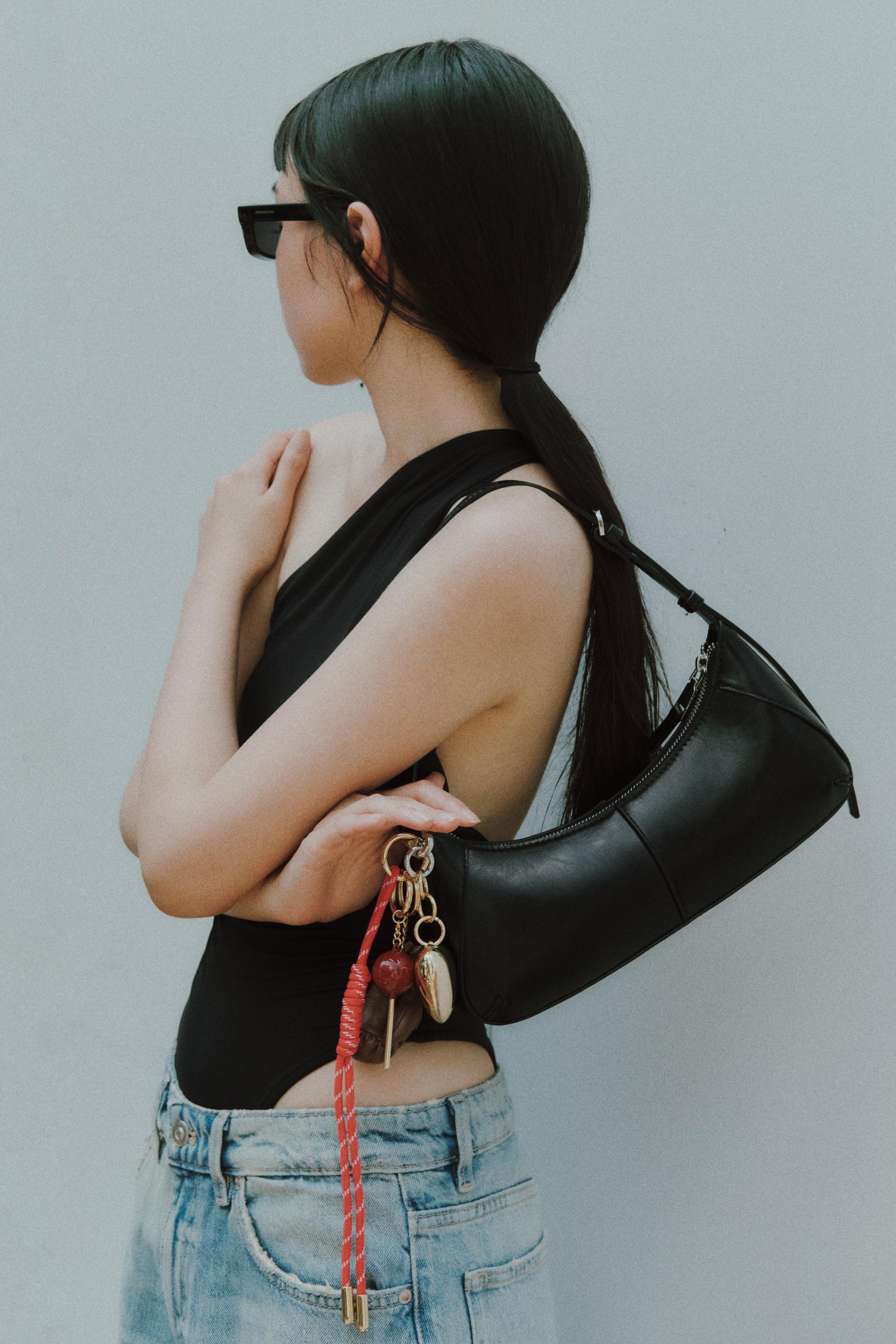 さとみ デニムショルダーバッグ ブラック スプレー LIME made in japan