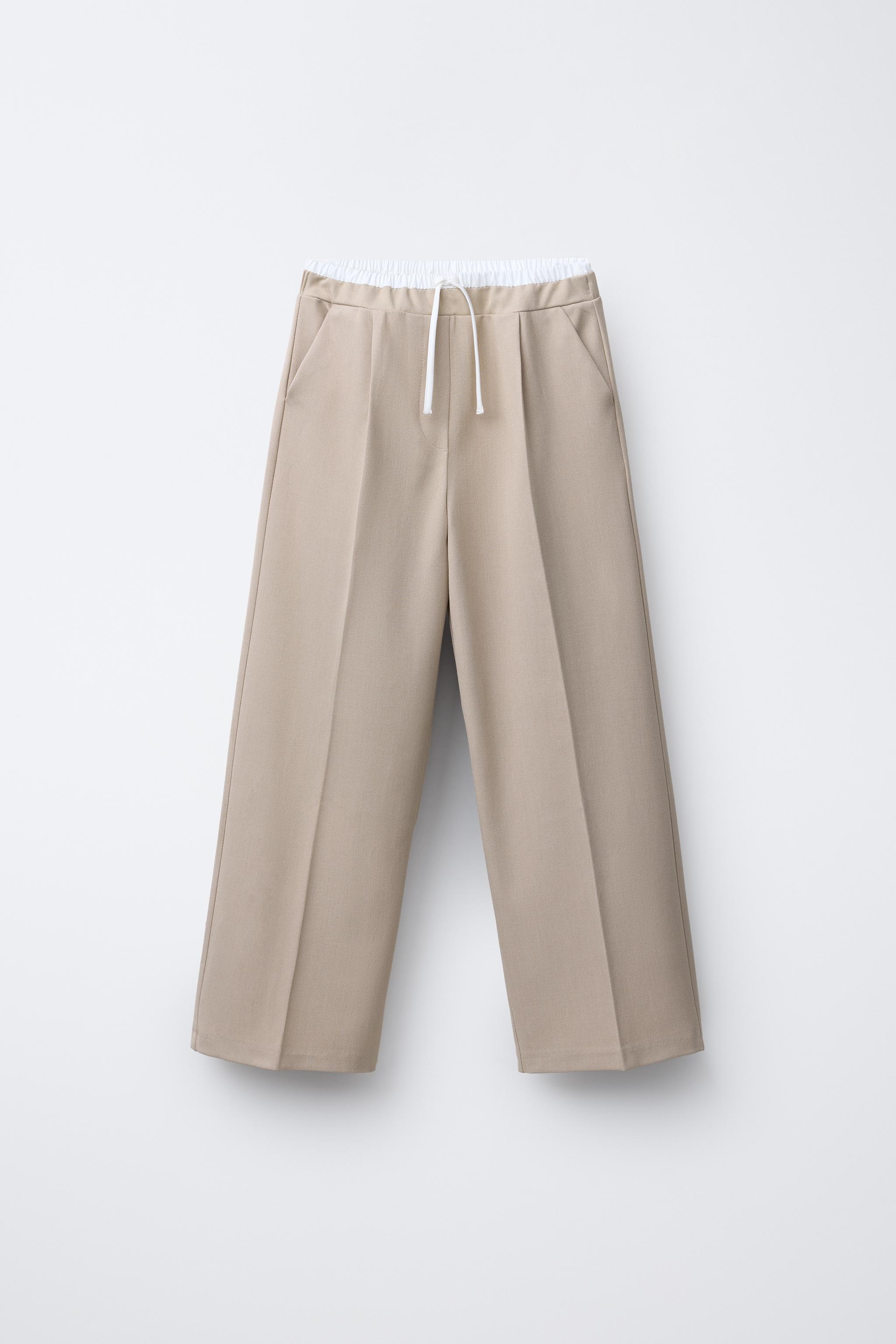 WIDE LEG DOUBLE WAISTBAND PANTS - Light beige | ZARA United States