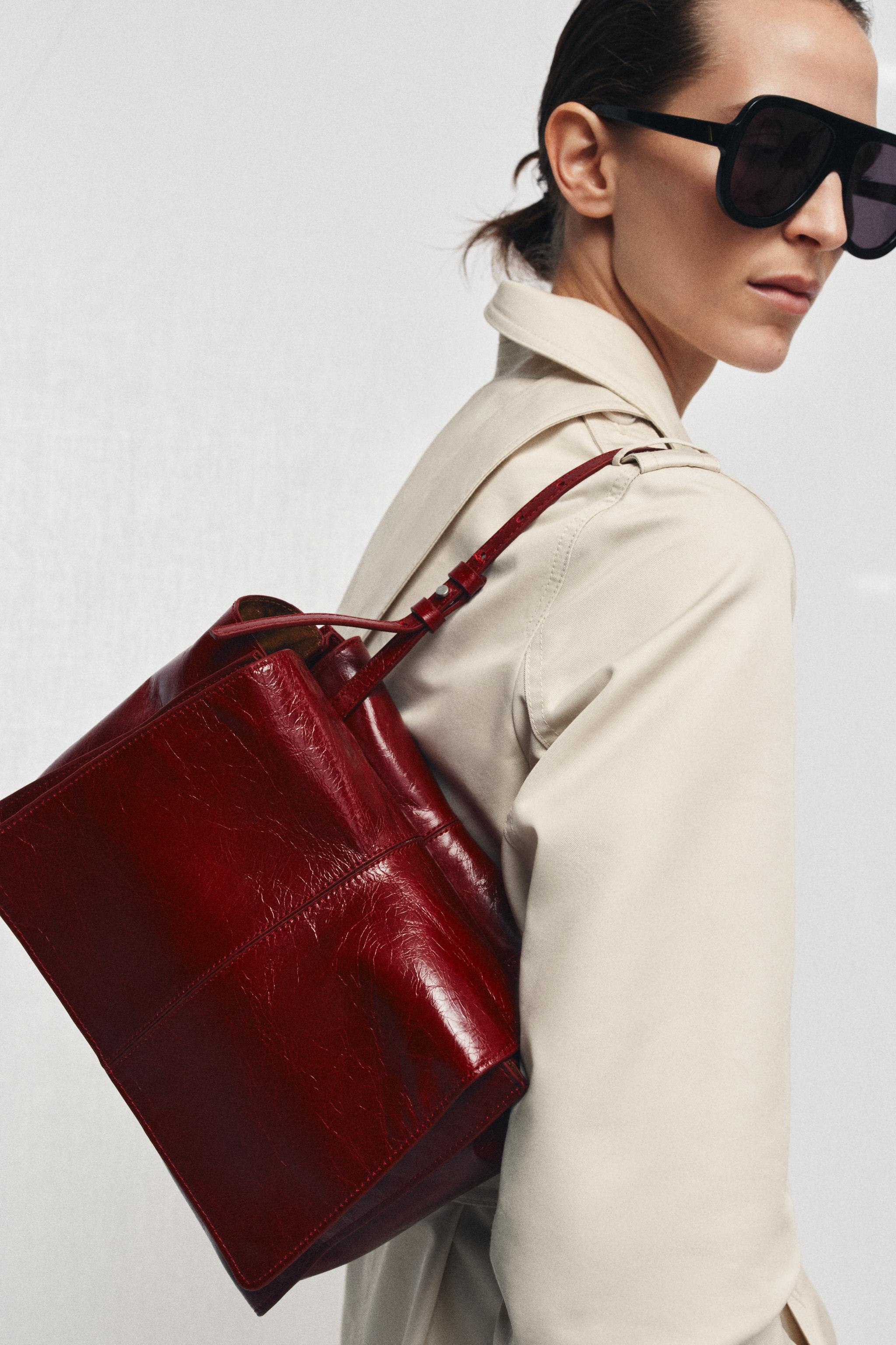 レザーダブルポケットミニトートバッグ - チェリーレッド | ZARA Japan