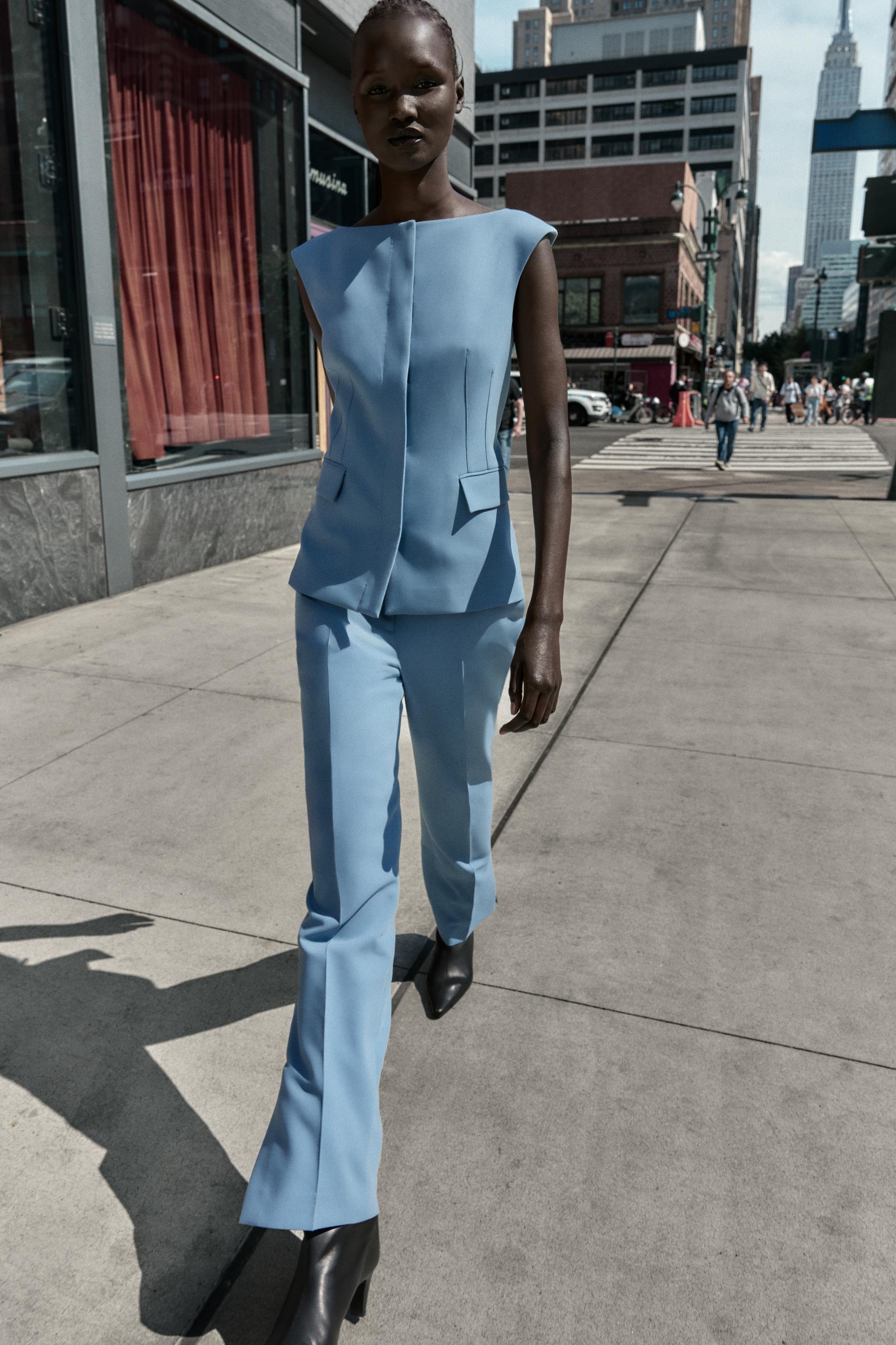 FLAREパンツ サイドスリット入り - ブルー | ZARA Japan / 日本