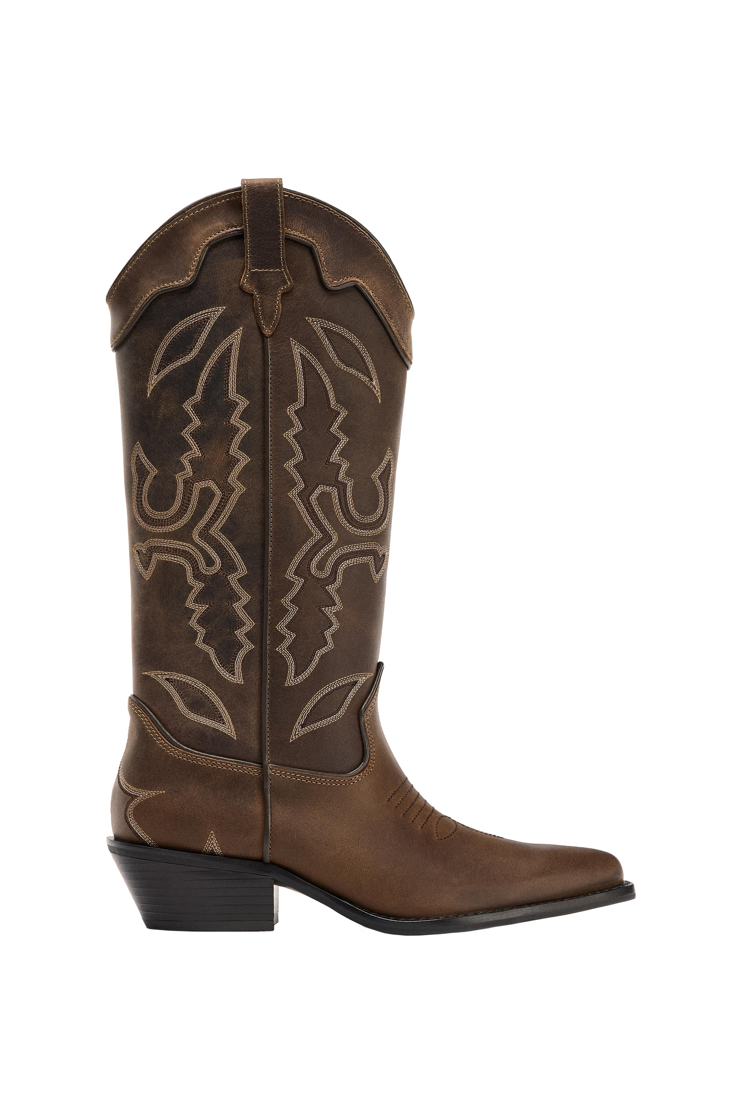 LEATHER COWBOY BOOTS - Brown | ZARA United States