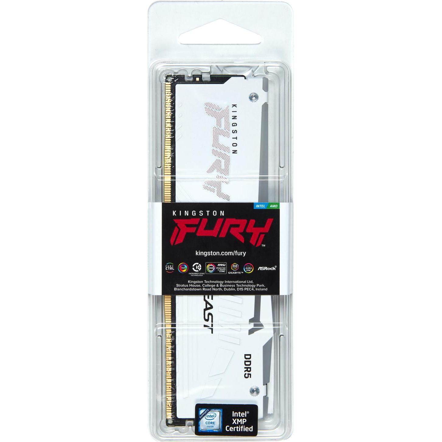 Kingston FURY Beast 16GB DIMM 5200MT/s DDR5 CL40 White RGB XMP (1