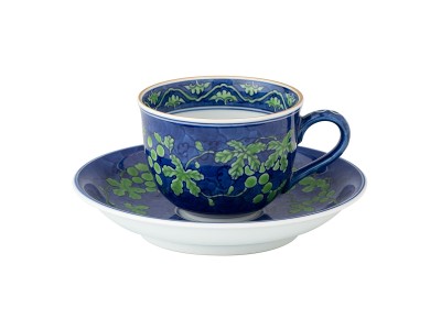 源右衛門窯 緑彩葡萄絵 碗皿 / げんえもんがま 緑彩葡萄絵 碗皿