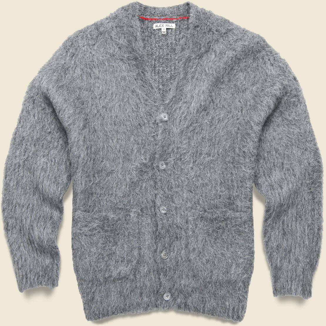 Alpaca Hairy Brushed Cardigan - Charcoal