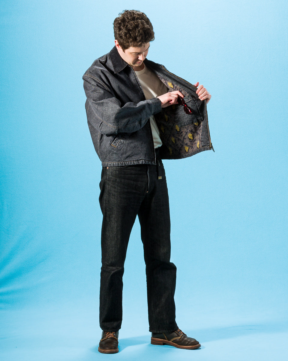 Kapital 14oz BLKxECR Denim T-Back Drizzler JKT - Black x Ecru