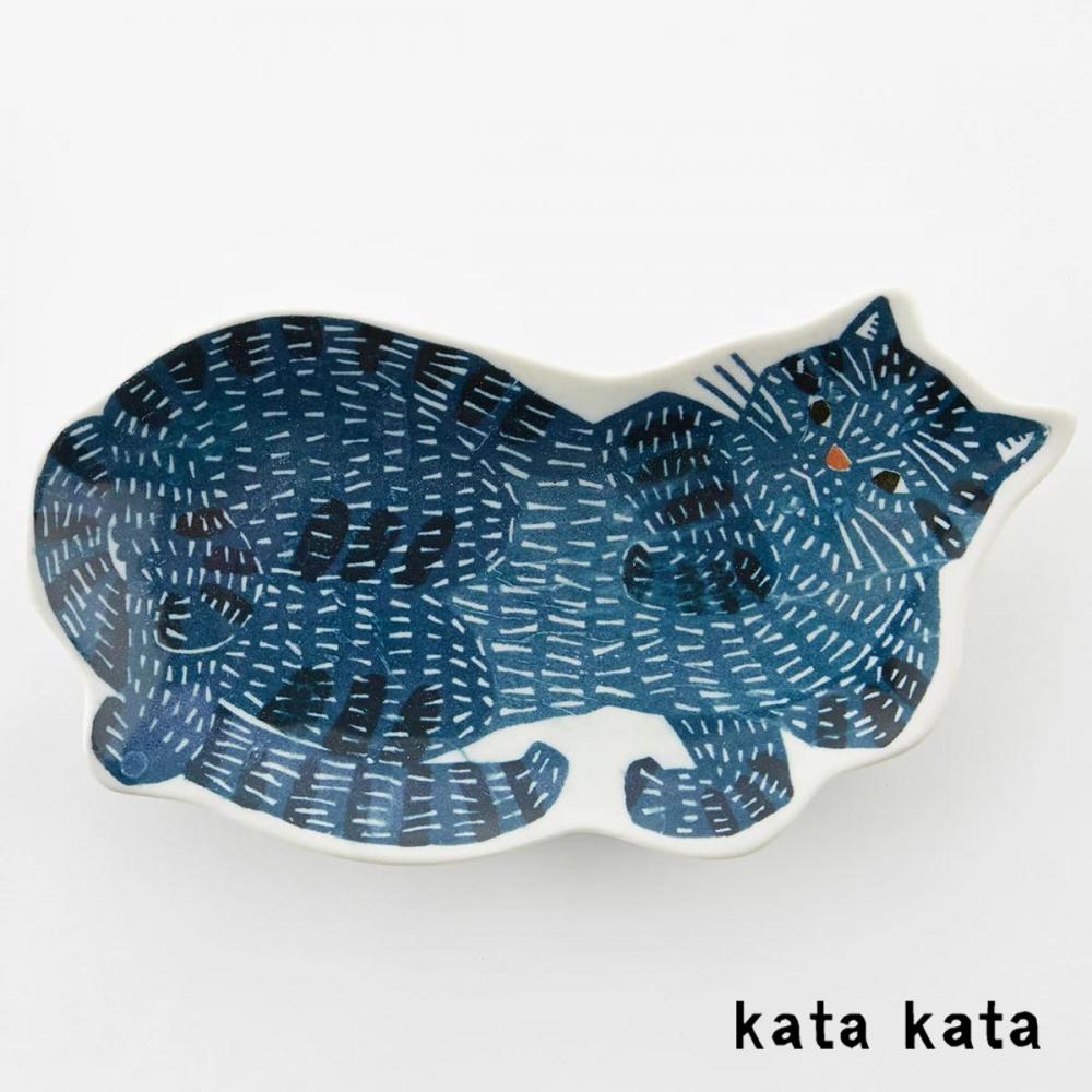 中皿 ねこ(大) 青猫 katakata 約21.5cm×12cm 印判手皿 【ホーム