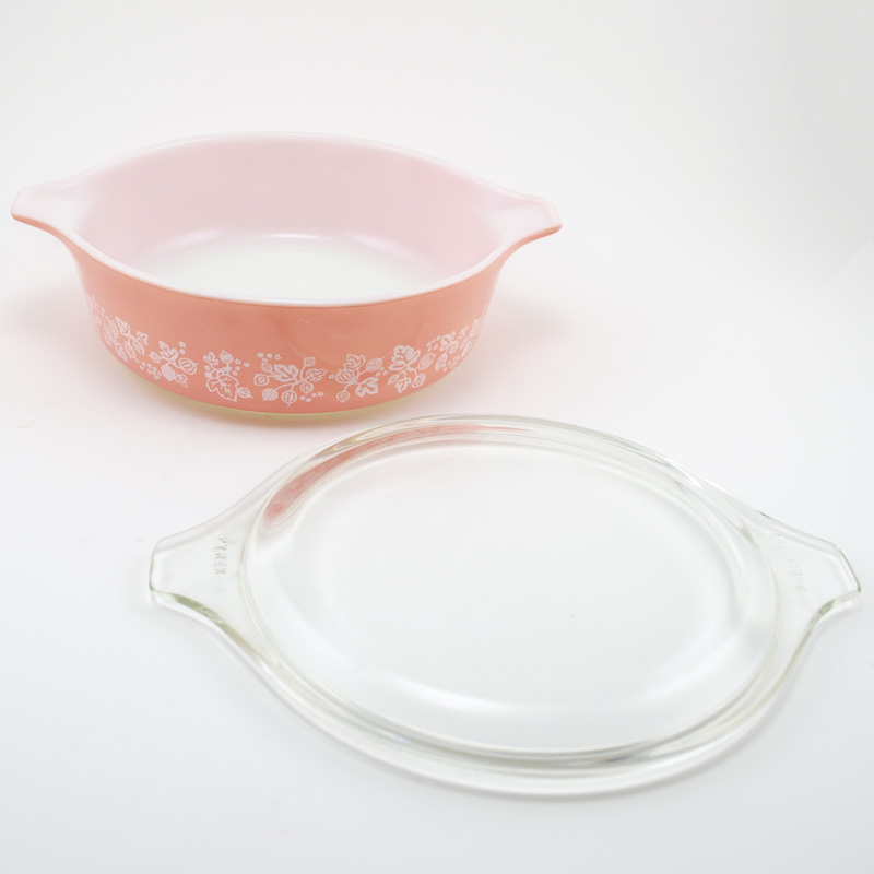 Old Pyrex オールド パイレックス キャセロール グーズベリー柄 浅型