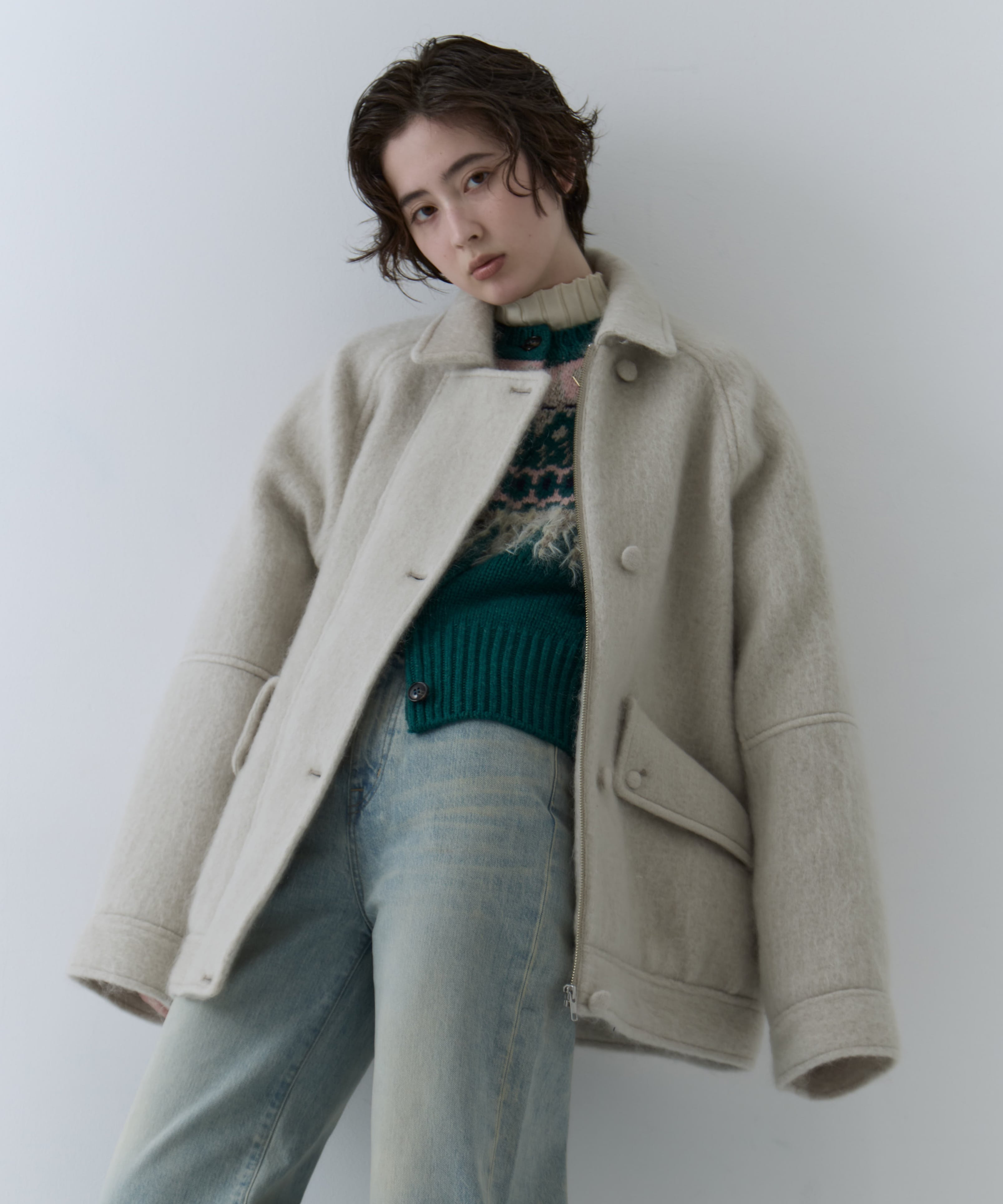 UND MOHAIR SHAGGY FLIGHT JACKET(S IVORY): AMERI: WOMENS｜ STUDIOUS