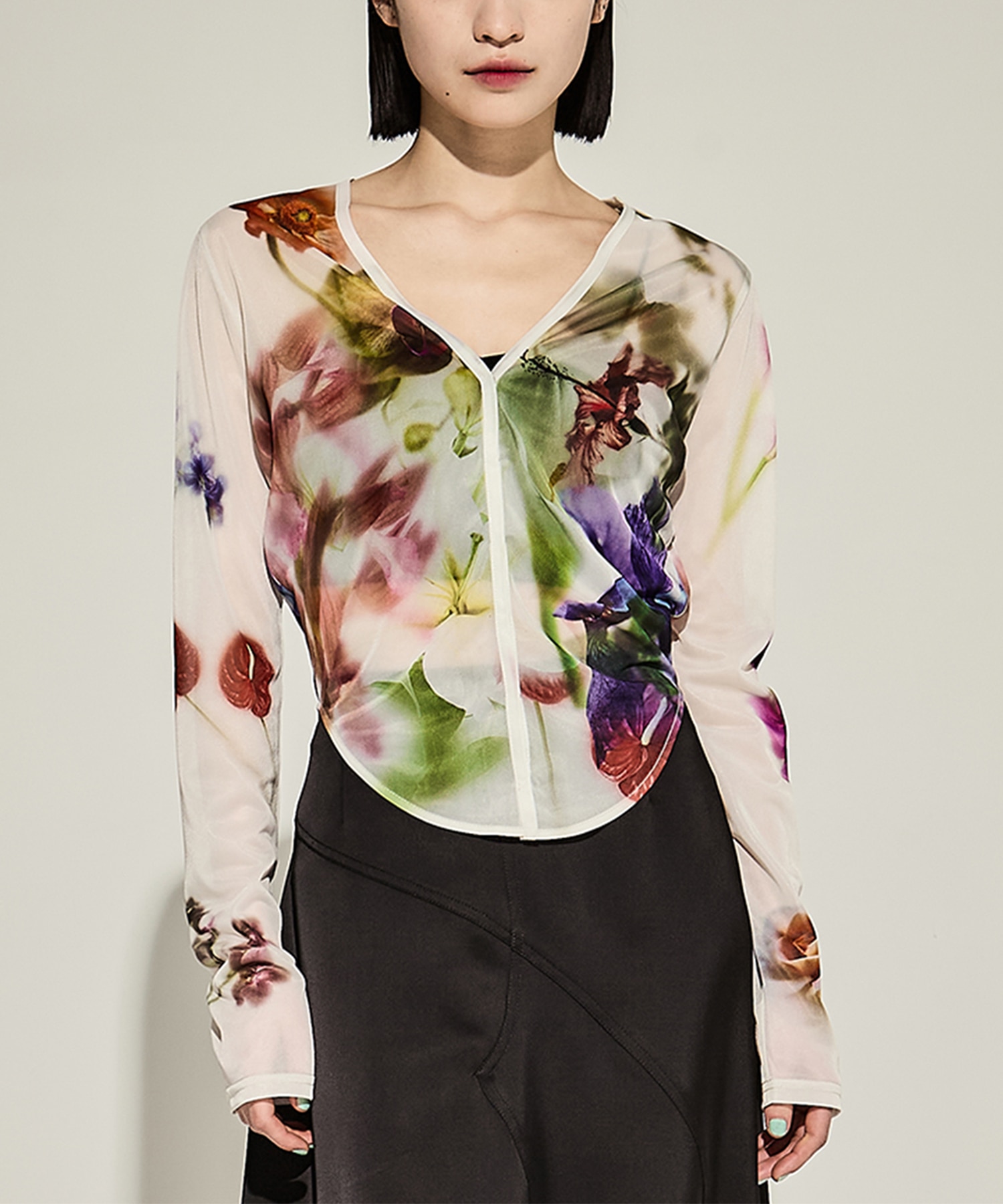 2WAY SMOKE FLOWER SHEER TOP(S IVORY): AMERI: WOMENS｜ STUDIOUS