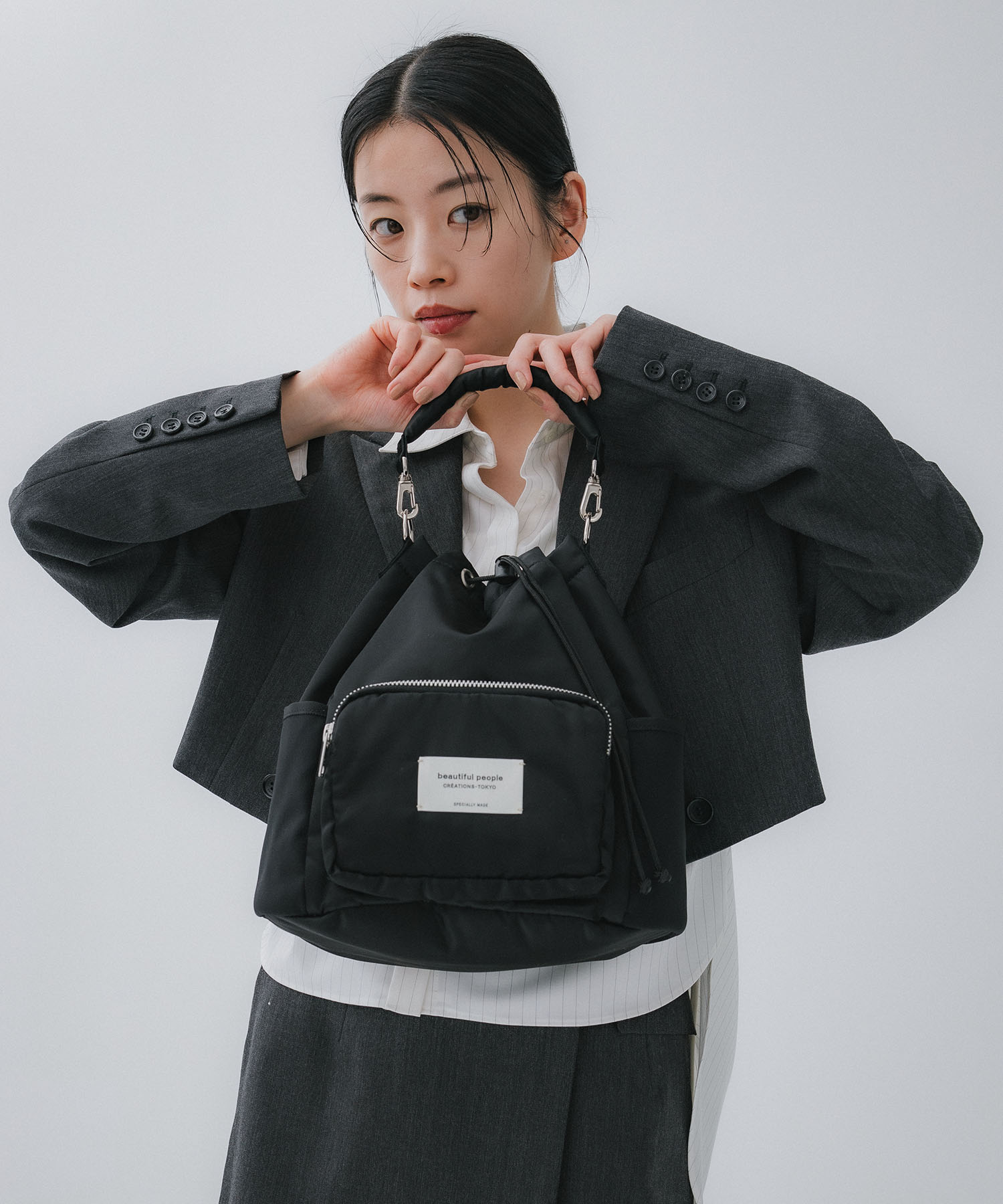 別注ナイロン巾着バッグ(FREE BLACK): beautiful people: WOMENS