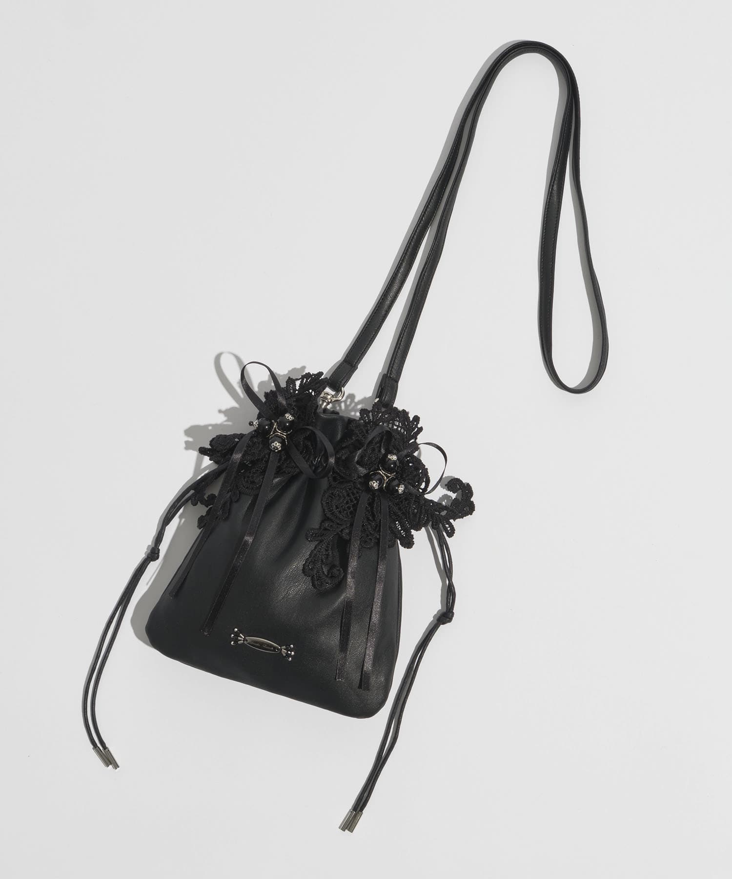 別注lace flower drawstring sacoche(FREE BLACK): tanakadaisuke