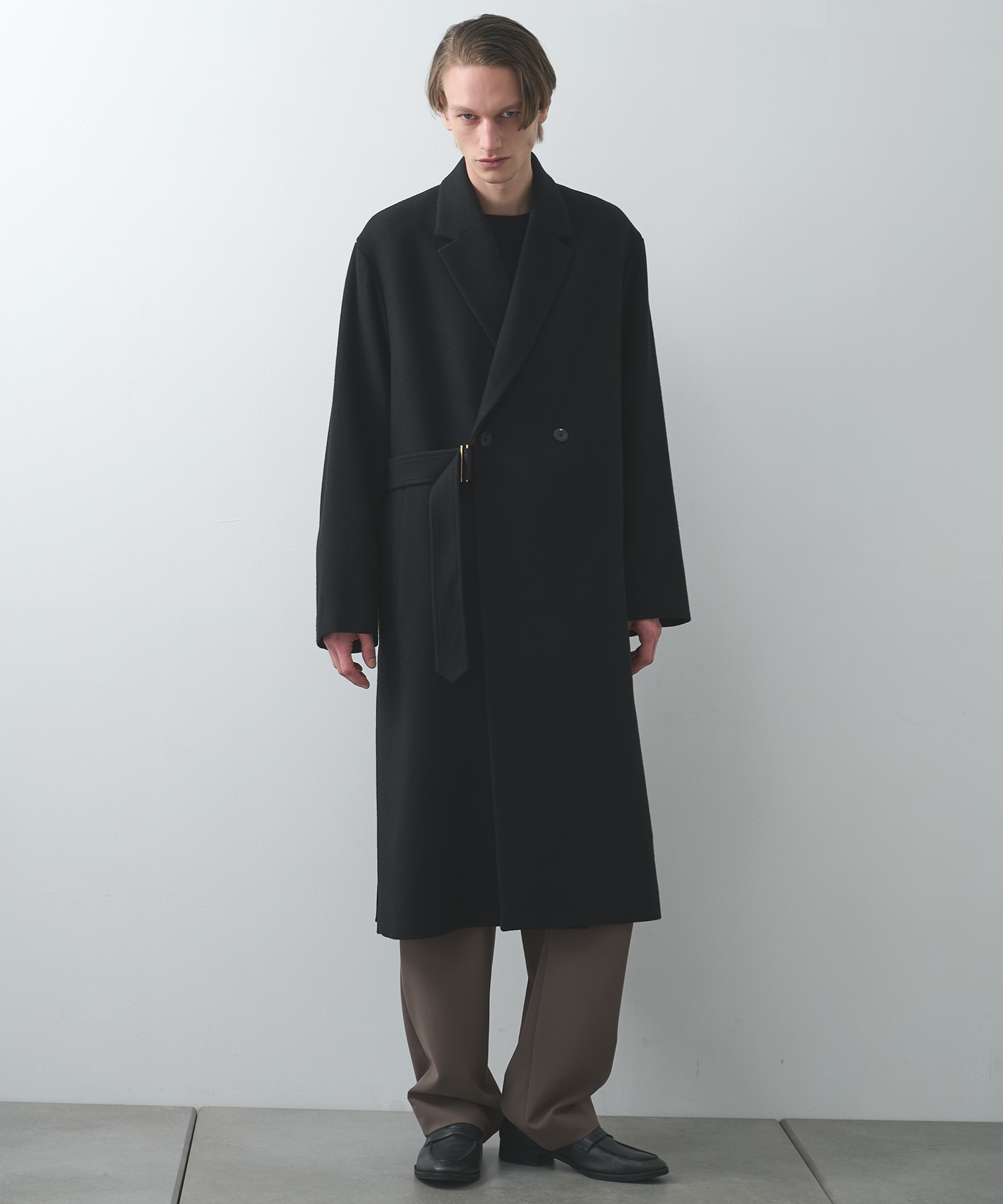 CULLNI | Lamb Wool Melton Tie Locken Long Chester Coat