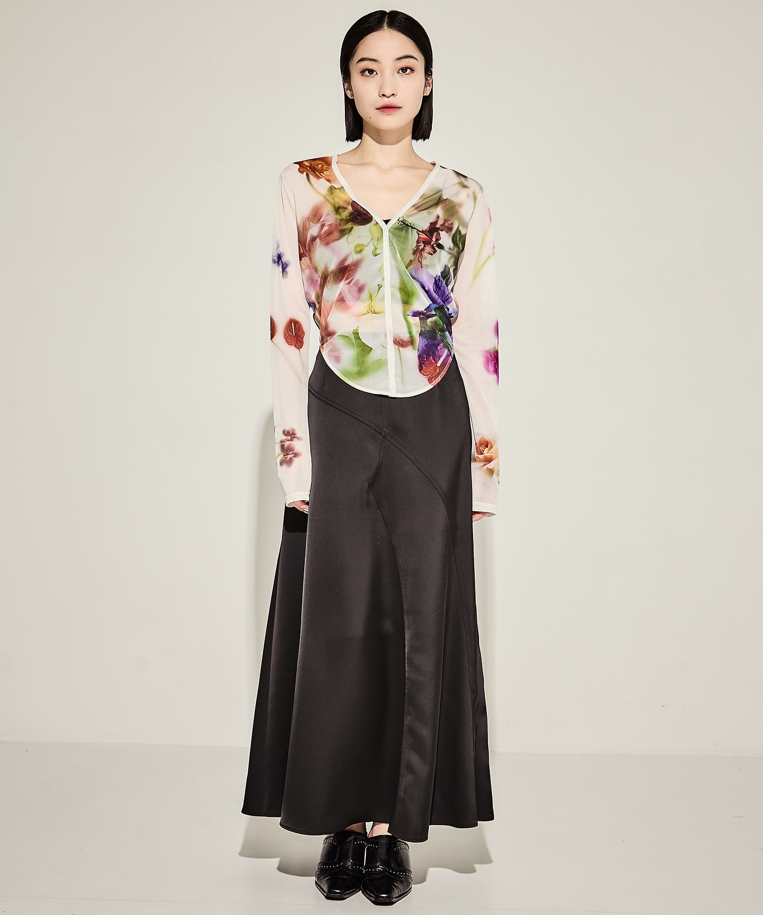 2WAY SMOKE FLOWER SHEER TOP(S IVORY): AMERI: WOMENS｜ STUDIOUS