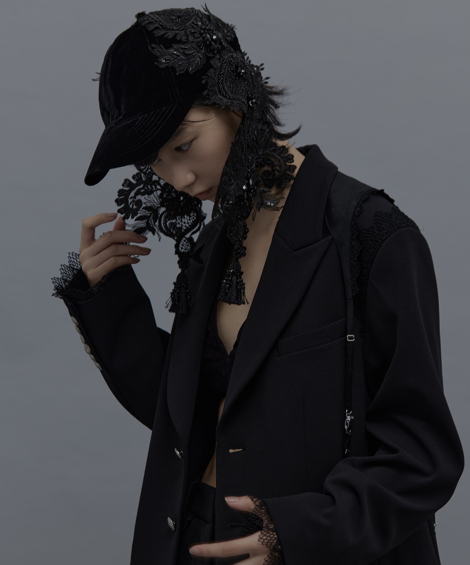 black lei beads velour cap(FREE BLACK): tanakadaisuke: WOMENS