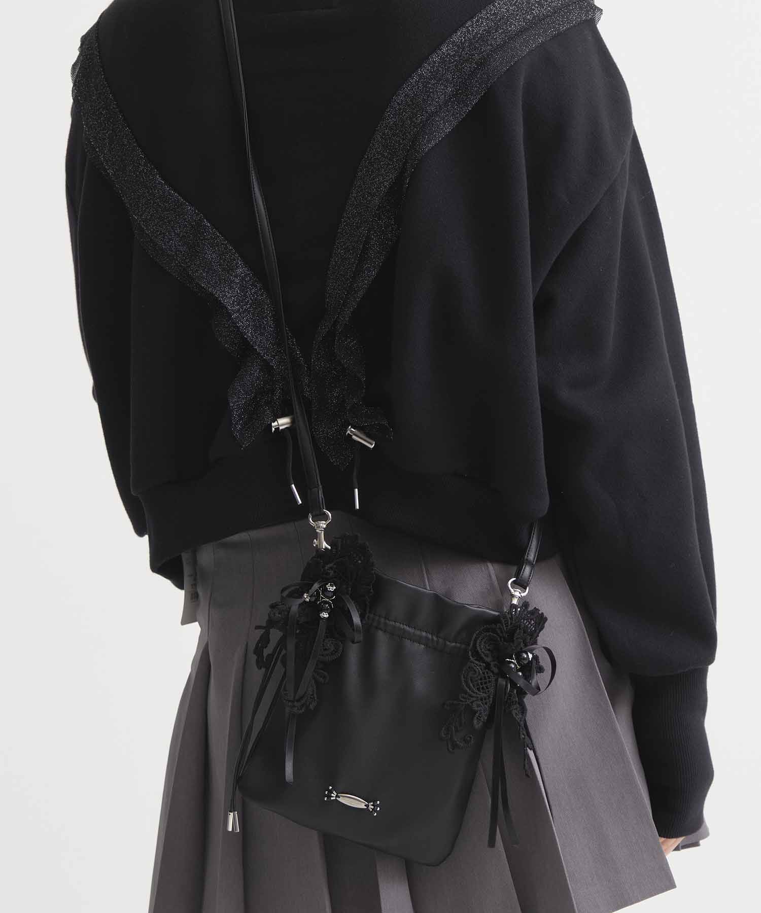 別注lace flower drawstring sacoche(FREE BLACK): tanakadaisuke