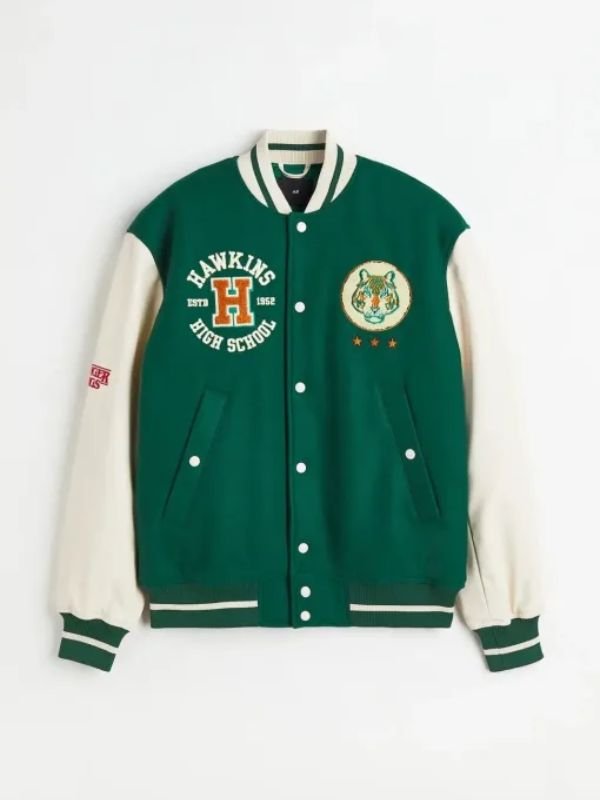 Stranger Things X H&M Hawkins Tigers Varsity Jacket Green