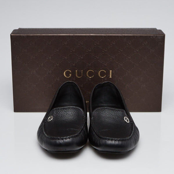 GUCCI Women's Black Qardaha Moc Moc Toe Leather Loafer Moccasin