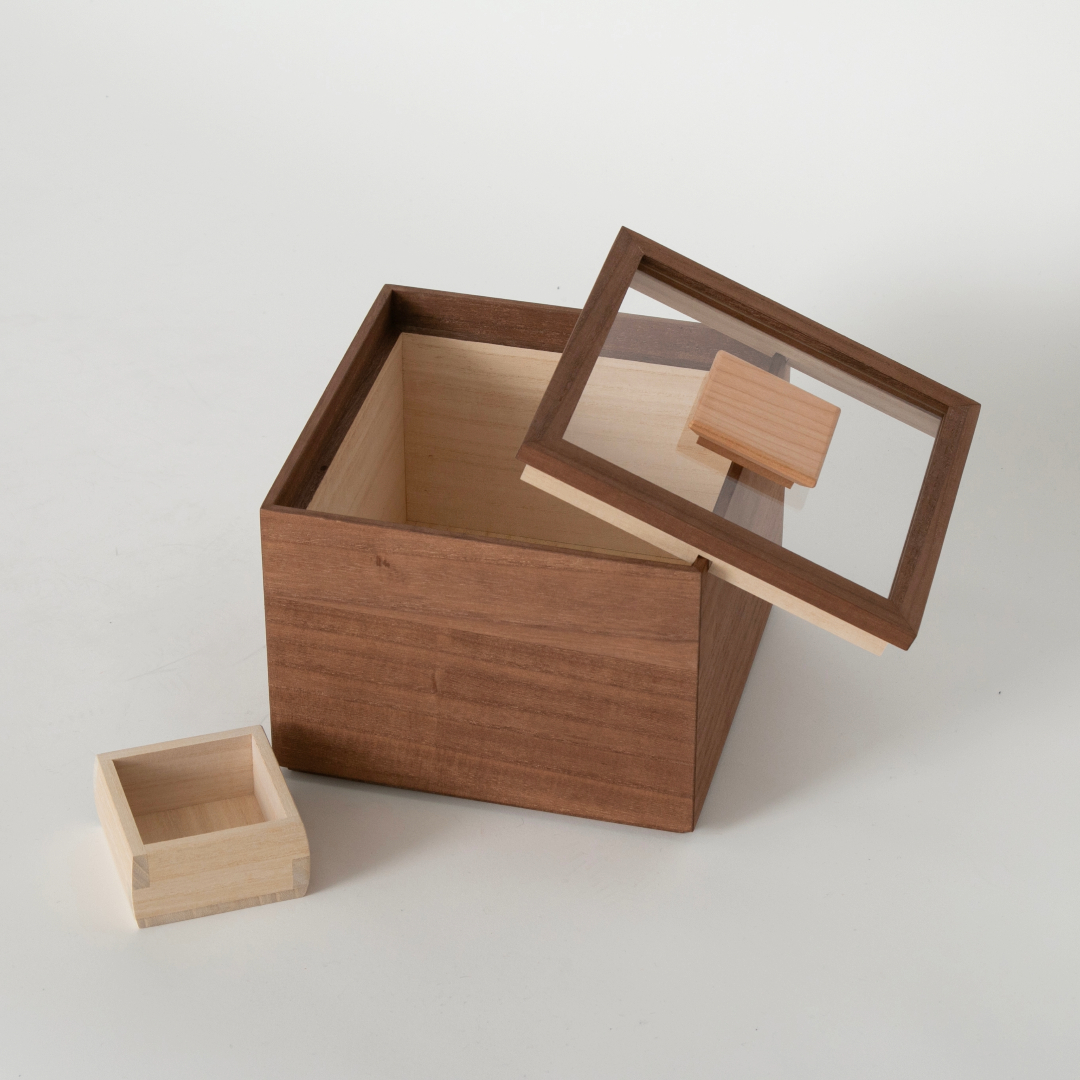 増田桐箱店/米櫃 柿渋 3kg -透明の蓋で中が見やすい！気密性抜群でお米