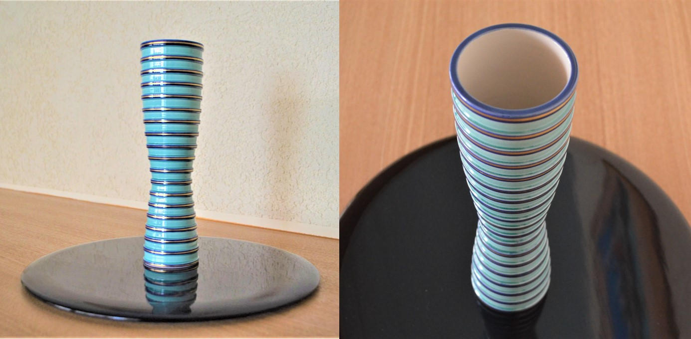 ◉中村翠嵐 作 花入 淡青交趾 砧 独楽筋 - (池坊専宗がみつめた匠の